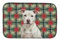 White Staffordshire Bull Terrier Christmas PoinsettIas Dish Drying Mat Absorbent Dish Drying Mat Pad for Kitchen Counter Dish Drainer Mat for Countertop, 14 x 21", Multicolor