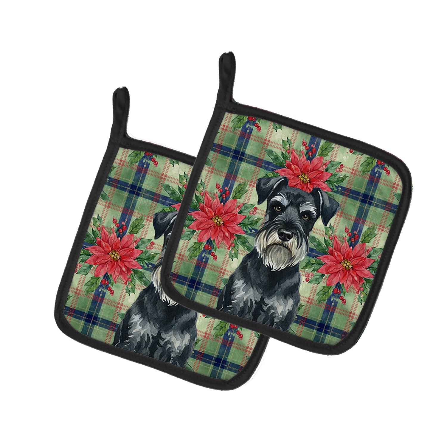 Standard Schnauzer Christmas PoinsettIas Pot Holder Set of 2 Heat Resistant Quilted Hot Pads 7.5 x 7.5 Inch, Insulated Kitchen Trivets for Cooking & Baking