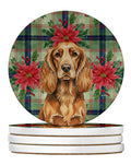 Sussex Spaniel Christmas PoinsettIas Large Sandstone Coasters Pack of 4 Absorbent Round Coasters Decor Gifts for Men or Women, 4 in, Multicolor