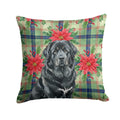 Black Tibetan Mastiff Christmas PoinsettIas Decorative Throw Pillow 18x18 Indoor Outdoor Accent Cushion, Fabric Cover with Insert for Sofa, Bed, Porch & Living Room