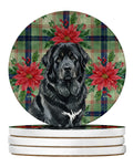 Black Tibetan Mastiff Christmas PoinsettIas Large Sandstone Coasters Pack of 4 Absorbent Round Coasters Decor Gifts for Men or Women, 4 in, Multicolor
