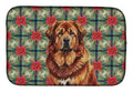 Red Gold Tibetan Mastiff Christmas PoinsettIas Dish Drying Mat Absorbent Dish Drying Mat Pad for Kitchen Counter Dish Drainer Mat for Countertop, 14 x 21", Multicolor
