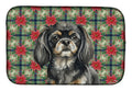 Black and Tan Tibetan Spaniel Christmas PoinsettIas Dish Drying Mat Absorbent Dish Drying Mat Pad for Kitchen Counter Dish Drainer Mat for Countertop, 14 x 21", Multicolor