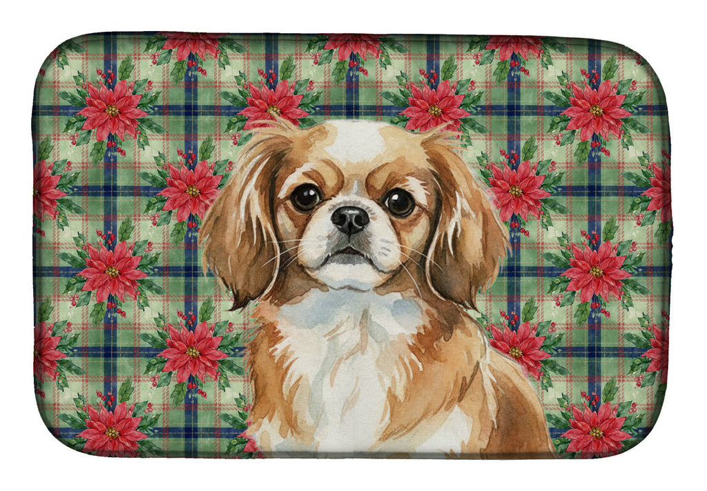 Tibetan Spaniel Christmas PoinsettIas Dish Drying Mat Absorbent Dish Drying Mat Pad for Kitchen Counter Dish Drainer Mat for Countertop, 14 x 21", Multicolor