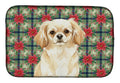 Cream Tibetan Spaniel Christmas PoinsettIas Dish Drying Mat Absorbent Dish Drying Mat Pad for Kitchen Counter Dish Drainer Mat for Countertop, 14 x 21", Multicolor