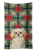 Cream Tibetan Spaniel Christmas PoinsettIas Kitchen Towel Velour Plush Front and Cotton Loop Back Machine Washable