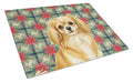 Gold Tibetan Spaniel Christmas PoinsettIas Cutting Board Tempered Glass Kitchen Cutting Surface, Heat Resistant Chopping, Non-Slip Feet, Food Prep & Serving