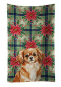 Red Tibetan Spaniel Christmas PoinsettIas Kitchen Towel Velour Plush Front and Cotton Loop Back Machine Washable