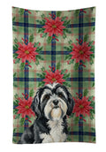 Black and White Tibetan Terrier Christmas PoinsettIas Kitchen Towel Velour Plush Front and Cotton Loop Back Machine Washable