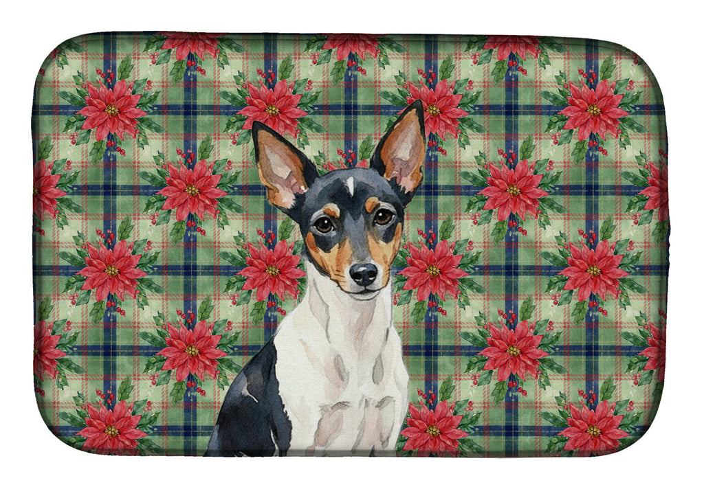 Toy Fox Terrier Christmas PoinsettIas Dish Drying Mat Absorbent Dish Drying Mat Pad for Kitchen Counter Dish Drainer Mat for Countertop, 14 x 21", Multicolor
