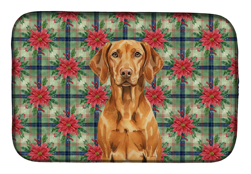 Vizsla Christmas PoinsettIas Dish Drying Mat Absorbent Dish Drying Mat Pad for Kitchen Counter Dish Drainer Mat for Countertop, 14 x 21", Multicolor