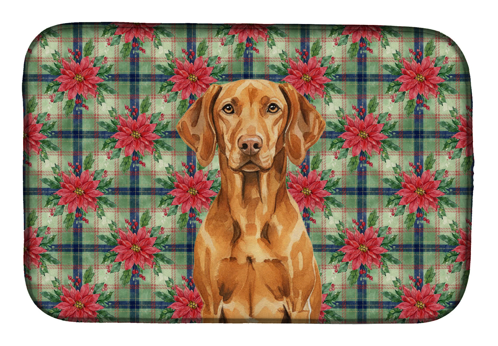 Vizsla Christmas PoinsettIas Dish Drying Mat Absorbent Dish Drying Mat Pad for Kitchen Counter Dish Drainer Mat for Countertop, 14 x 21", Multicolor