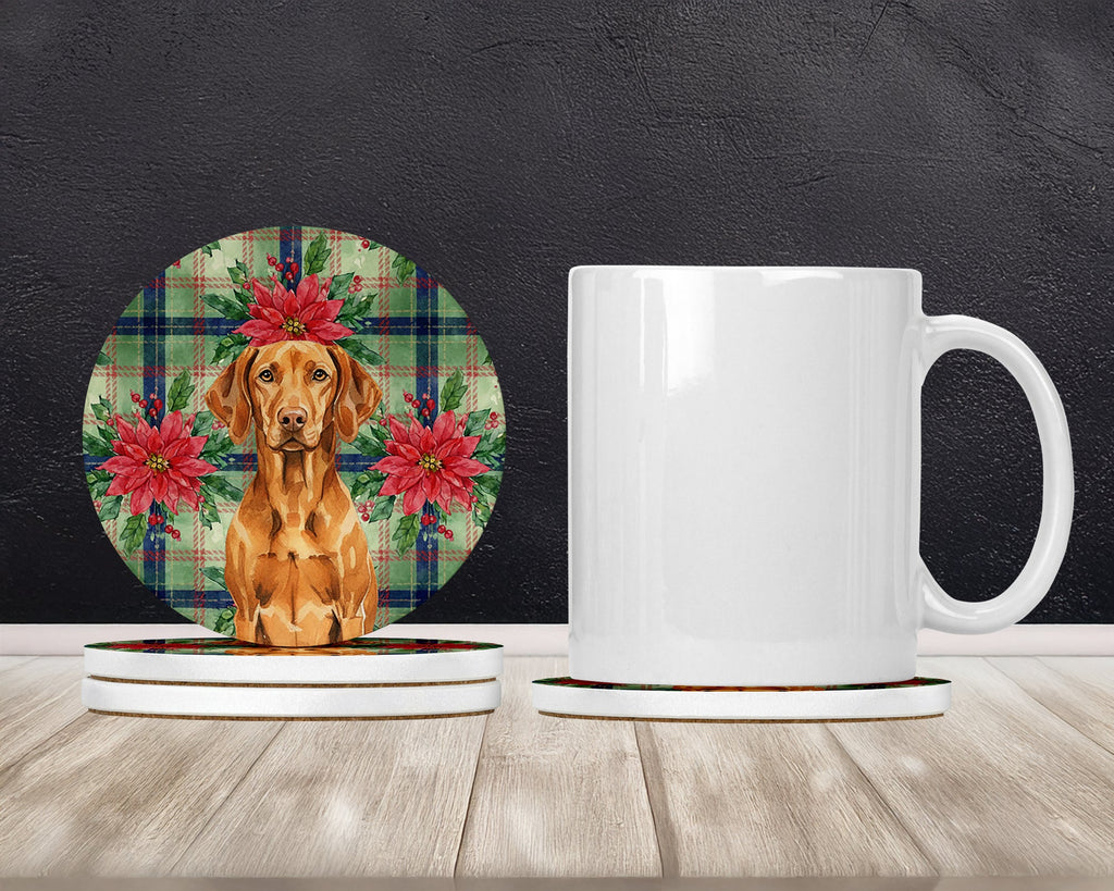 Vizsla Christmas PoinsettIas Large Sandstone Coasters Pack of 4 Absorbent Round Coasters Decor Gifts for Men or Women, 4 in, Multicolor
