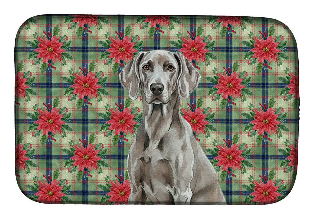 Weimaraner Christmas PoinsettIas Dish Drying Mat Absorbent Dish Drying Mat Pad for Kitchen Counter Dish Drainer Mat for Countertop, 14 x 21", Multicolor