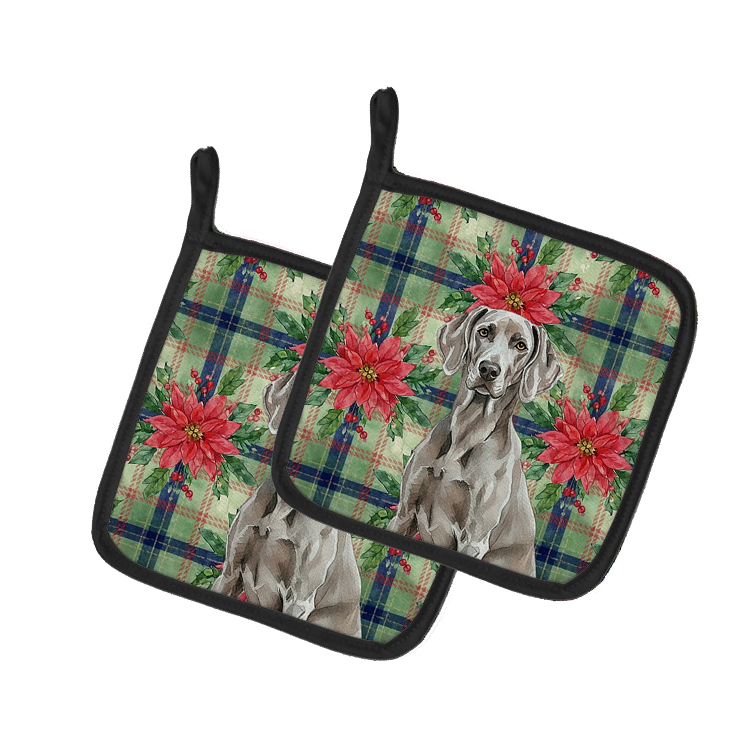 Weimaraner Christmas PoinsettIas Pot Holder Set of 2 Heat Resistant Quilted Hot Pads 7.5 x 7.5 Inch, Insulated Kitchen Trivets for Cooking & Baking