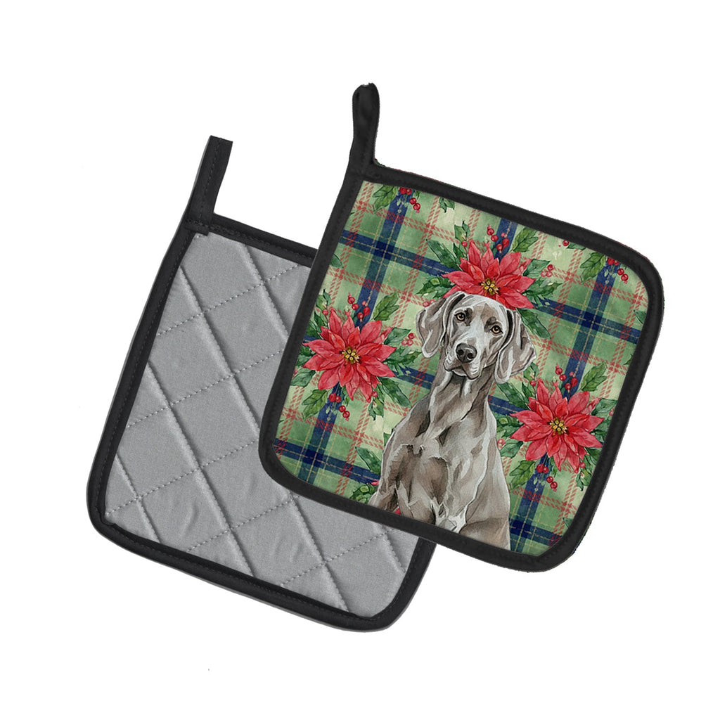 Weimaraner Christmas PoinsettIas Pot Holder Set of 2 Heat Resistant Quilted Hot Pads 7.5 x 7.5 Inch, Insulated Kitchen Trivets for Cooking & Baking