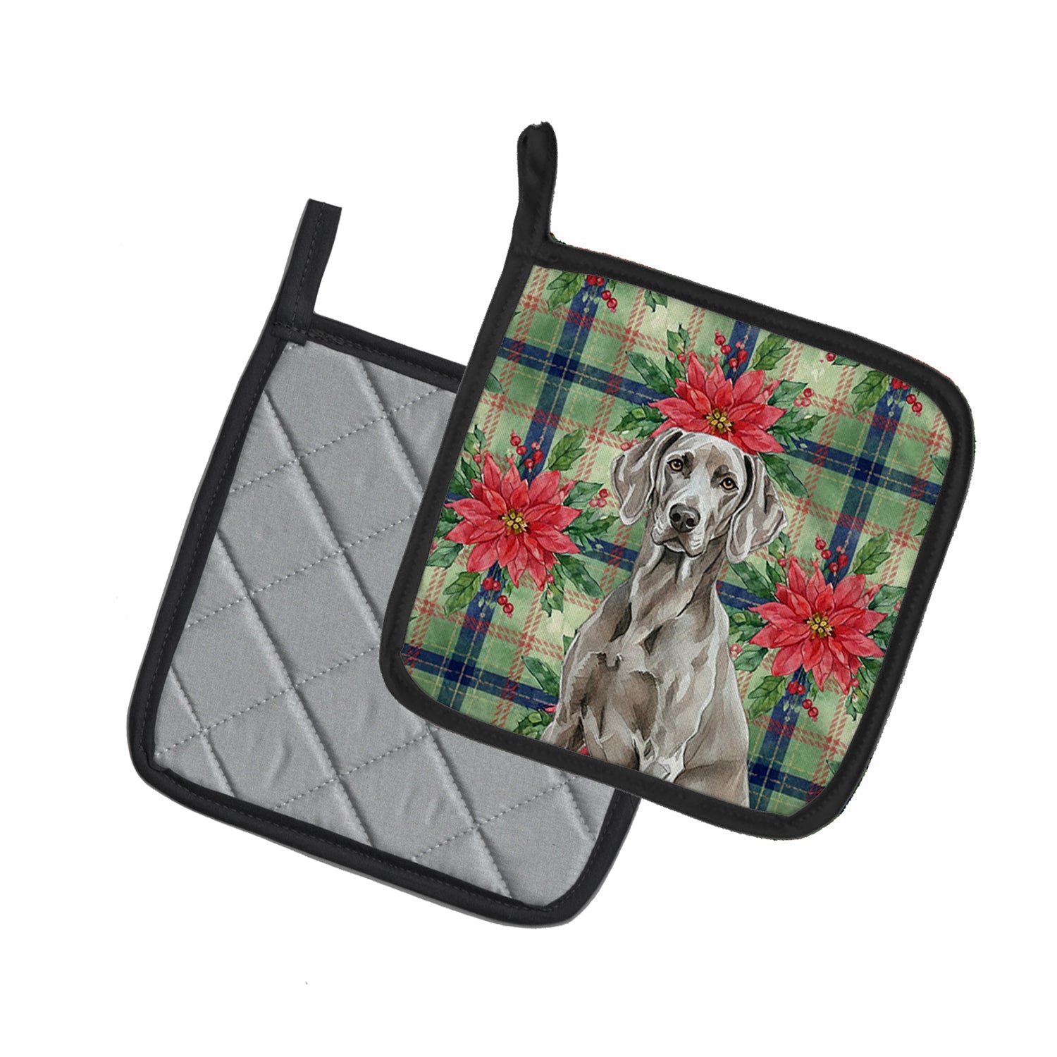 Weimaraner Christmas PoinsettIas Pot Holder Set of 2 Heat Resistant Quilted Hot Pads 7.5 x 7.5 Inch, Insulated Kitchen Trivets for Cooking & Baking