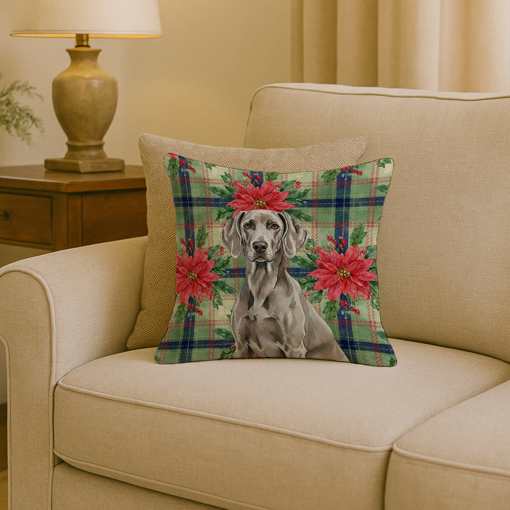 Weimaraner Christmas PoinsettIas Decorative Throw Pillow 18x18 Indoor Outdoor Accent Cushion, Fabric Cover with Insert for Sofa, Bed, Porch & Living Room