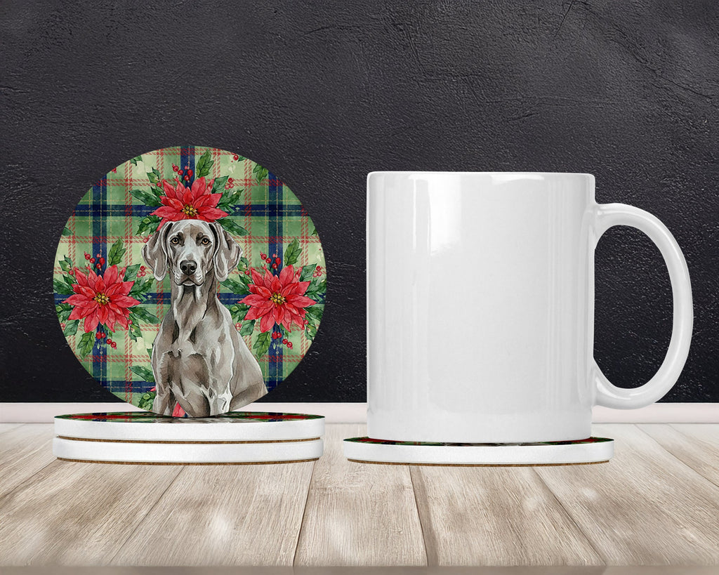 Weimaraner Christmas PoinsettIas Large Sandstone Coasters Pack of 4 Absorbent Round Coasters Decor Gifts for Men or Women, 4 in, Multicolor