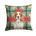 Welsh Springer Spaniel Christmas PoinsettIas Decorative Throw Pillow 14x14 Indoor Outdoor Accent Cushion, Fabric Cover with Insert for Sofa, Bed, Porch & Living Room