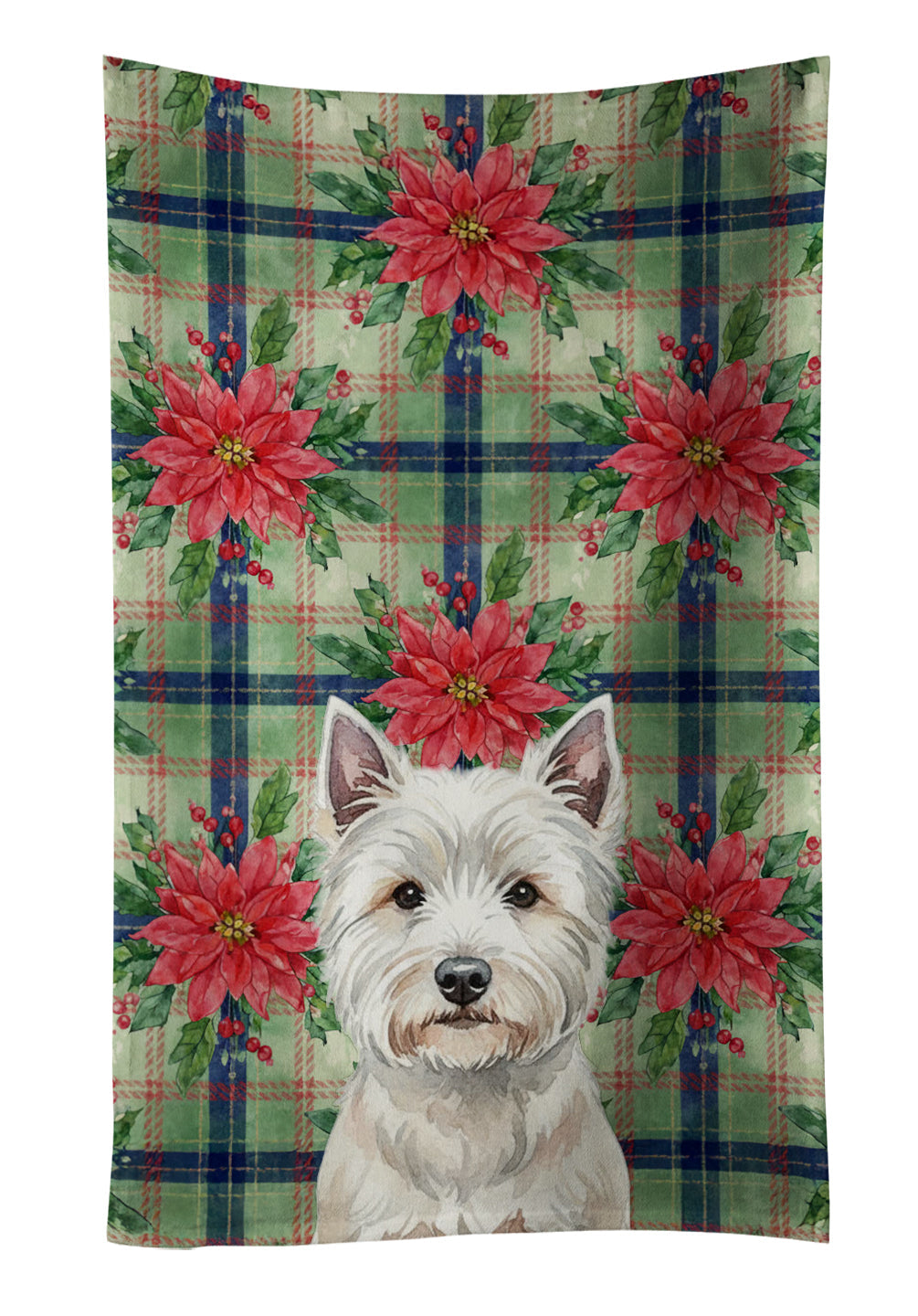 Westie Christmas PoinsettIas Kitchen Towel Velour Plush Front and Cotton Loop Back Machine Washable