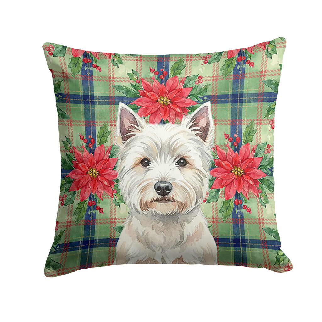 Westie Christmas PoinsettIas Decorative Throw Pillow 14x14 Indoor Outdoor Accent Cushion, Fabric Cover with Insert for Sofa, Bed, Porch & Living Room