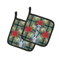 Blue Whippet Christmas PoinsettIas Pot Holder Set of 2 Heat Resistant Quilted Hot Pads 7.5 x 7.5 Inch, Insulated Kitchen Trivets for Cooking & Baking