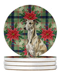 Brindle Whippet Christmas PoinsettIas Large Sandstone Coasters Pack of 4 Absorbent Round Coasters Decor Gifts for Men or Women, 4 in, Multicolor