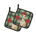 Fawn Whippet Christmas PoinsettIas Pot Holder Set of 2 Heat Resistant Quilted Hot Pads 7.5 x 7.5 Inch, Insulated Kitchen Trivets for Cooking & Baking