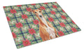 Red Whippet Christmas PoinsettIas Cutting Board Tempered Glass Kitchen Cutting Surface, Heat Resistant Chopping, Non-Slip Feet, Food Prep & Serving