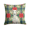 White Whippet Christmas PoinsettIas Decorative Throw Pillow 18x18 Indoor Outdoor Accent Cushion, Fabric Cover with Insert for Sofa, Bed, Porch & Living Room
