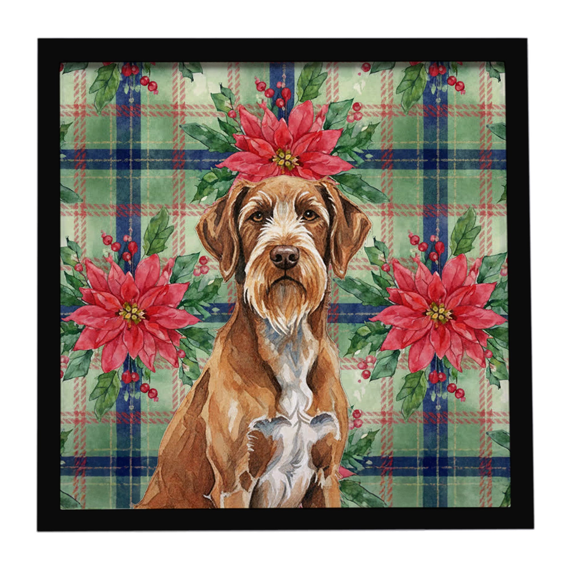 Wirehaired Pointing Griffon Christmas PoinsettIas Framed Metal Print Bathroom, Kitchen, Office, Home Decor Wall Art Ready to Hang, Square, 8X8