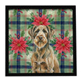 Chestnut Wirehaired Pointing Griffon Christmas PoinsettIas Framed Metal Print Bathroom, Kitchen, Office, Home Decor Wall Art Ready to Hang, Square, 8X8