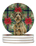 Chestnut Wirehaired Pointing Griffon Christmas PoinsettIas Large Sandstone Coasters Pack of 4 Absorbent Round Coasters Decor Gifts for Men or Women, 4 in, Multicolor
