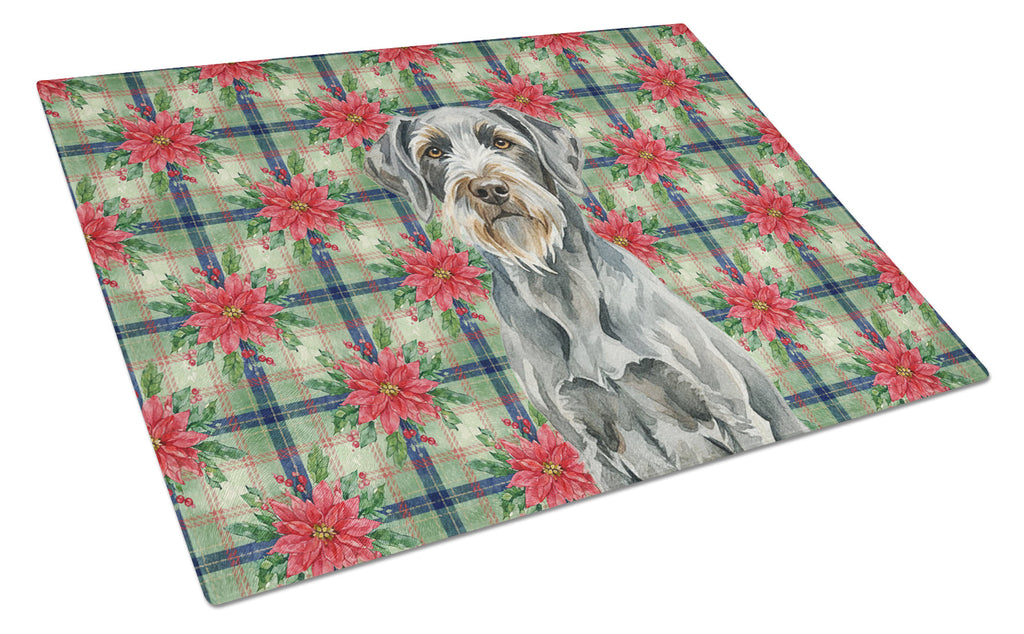 Steel Gray Wirehaired Pointing Griffon Christmas PoinsettIas Cutting Board Tempered Glass Kitchen Cutting Surface, Heat Resistant Chopping, Non-Slip Feet, Food Prep & Serving