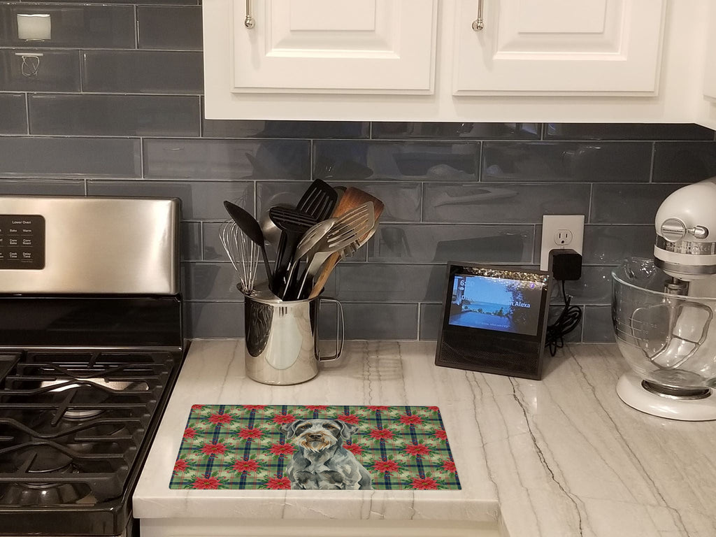 Steel Gray Wirehaired Pointing Griffon Christmas PoinsettIas Cutting Board Tempered Glass Kitchen Cutting Surface, Heat Resistant Chopping, Non-Slip Feet, Food Prep & Serving