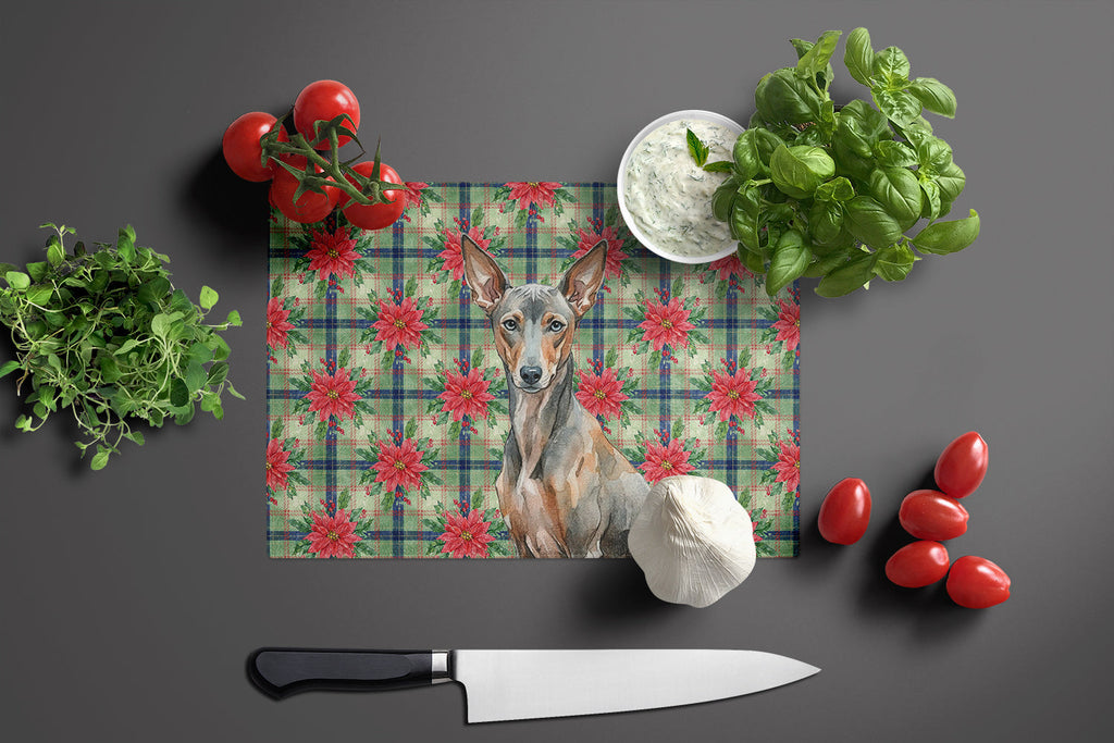Xoloitzcuintli Christmas PoinsettIas Cutting Board Tempered Glass Kitchen Cutting Surface, Heat Resistant Chopping, Non-Slip Feet, Food Prep & Serving