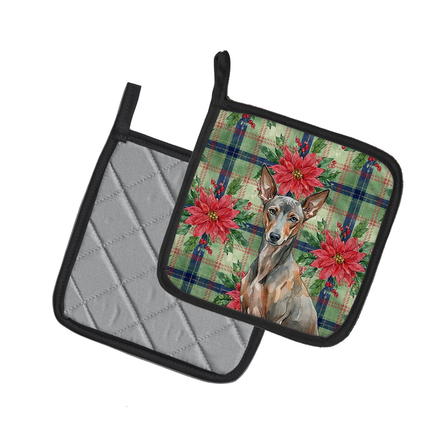 Xoloitzcuintli Christmas PoinsettIas Pot Holder Set of 2 Heat Resistant Quilted Hot Pads 7.5 x 7.5 Inch, Insulated Kitchen Trivets for Cooking & Baking
