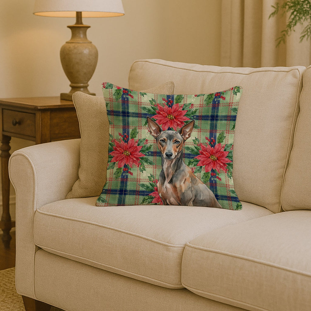 Xoloitzcuintli Christmas PoinsettIas Decorative Throw Pillow 14x14 Indoor Outdoor Accent Cushion, Fabric Cover with Insert for Sofa, Bed, Porch & Living Room