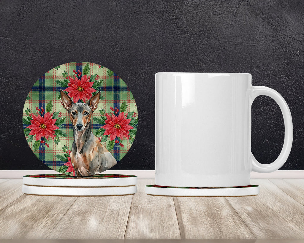 Xoloitzcuintli Christmas PoinsettIas Large Sandstone Coasters Pack of 4 Absorbent Round Coasters Decor Gifts for Men or Women, 4 in, Multicolor