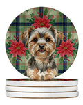 Yorkiepoo Christmas PoinsettIas Large Sandstone Coasters Pack of 4 Absorbent Round Coasters Decor Gifts for Men or Women, 4 in, Multicolor