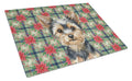 Black and Tan Yorkshire Terrier Christmas PoinsettIas Cutting Board Tempered Glass Kitchen Cutting Surface, Heat Resistant Chopping, Non-Slip Feet, Food Prep & Serving