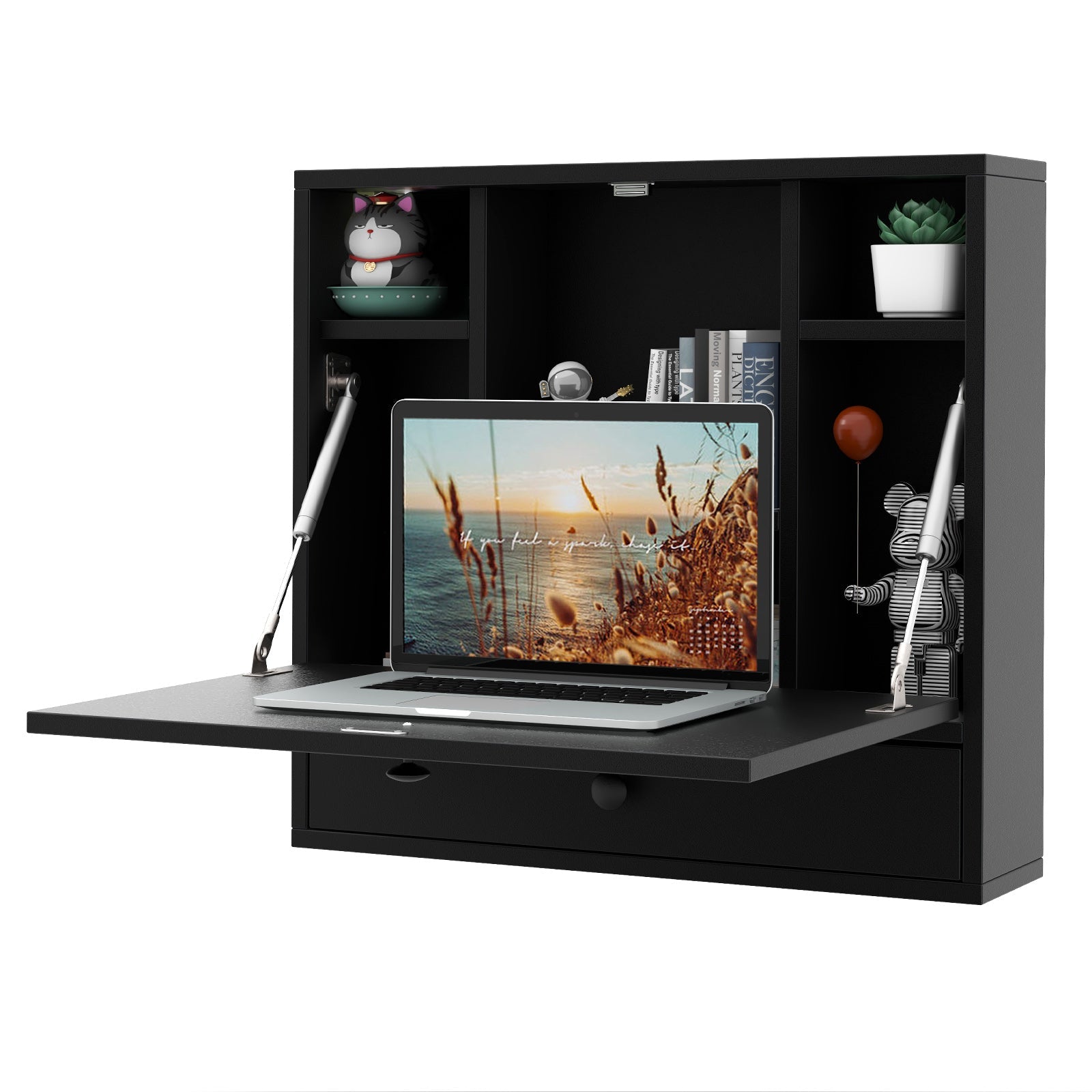 Wall-Mount Floating Desk Foldable Space Saving Laptop Workstation