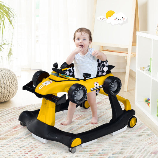4-in-1 Baby Walker Foldable Activity Push Walker Adjustable Yellow