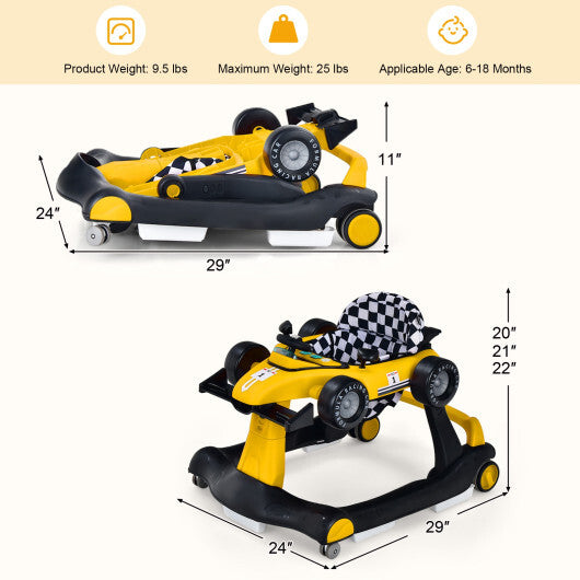 4-in-1 Baby Walker Foldable Activity Push Walker Adjustable Yellow