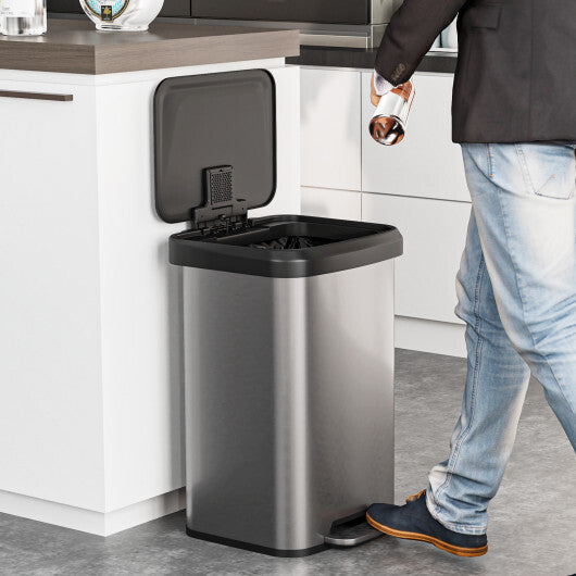 13.2 Gallon Step Trash Can with Soft Close Lid and Deodorizer Compartment Silver