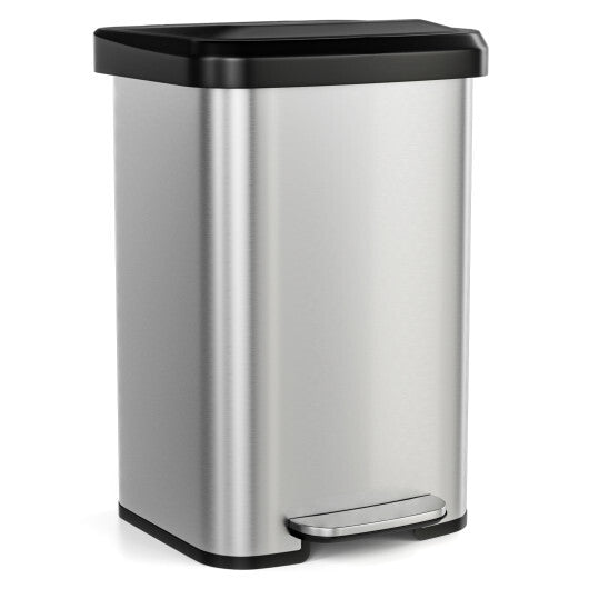 13.2 Gallon Step Trash Can with Soft Close Lid and Deodorizer Compartment Silver