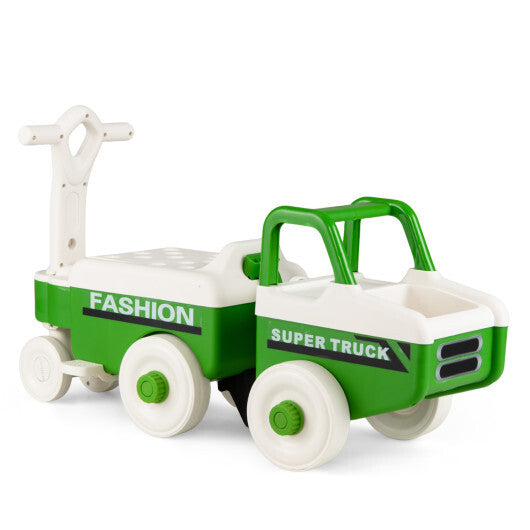 Costway 4 in 1 Ride on Push Car with Music and Under-Seat Storage for Boys Girls-Green