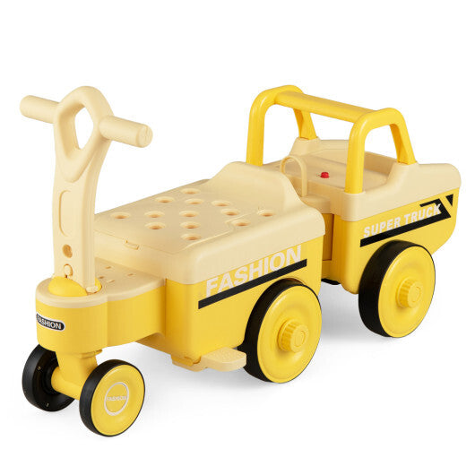 Costway 4 in 1 Ride on Push Car with Music and Under-Seat Storage for Boys Girls-Yellow