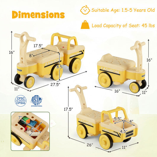 Costway 4 in 1 Ride on Push Car with Music and Under-Seat Storage for Boys Girls-Yellow